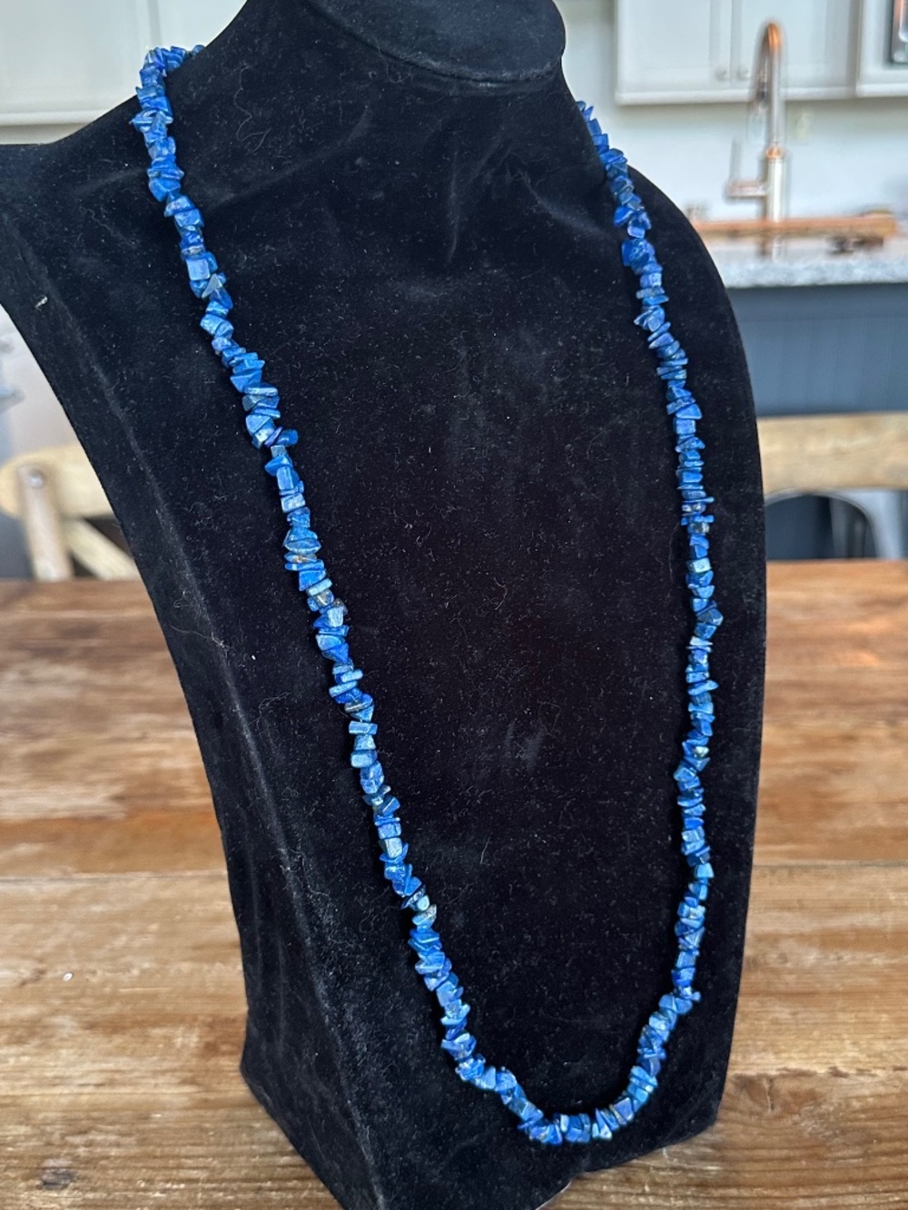 Vintage Lapis Lazuli Natural Gemstone Chip Strand Necklace - 34" Long - Picture 2 of 13